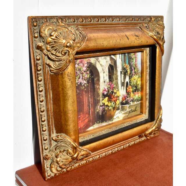 Guido Borelli Signed Oil Painting Italian Mediterranean Courtyard Ornate Frame For Sale - Image 13 of 17