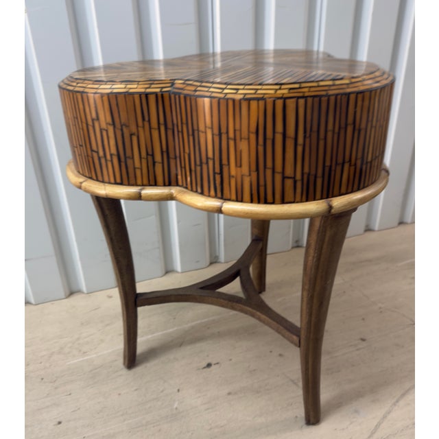 Contemporary 1980s Attributed Maitland-Smith Tessellated Pencil Reed Trefoil Side Table For Sale - Image 3 of 9