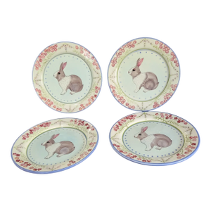 Late 20th Century Colorful Danna Cullen Zrike Meadow Bunny Rabbit Luncheon Salad Dessert Plates- Set of 4