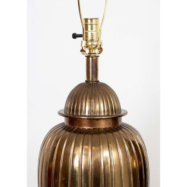 Mid-Century Modern Mid-Century Modern Pair Ribbed Brass Table Lamps For Sale - Image 3 of 10