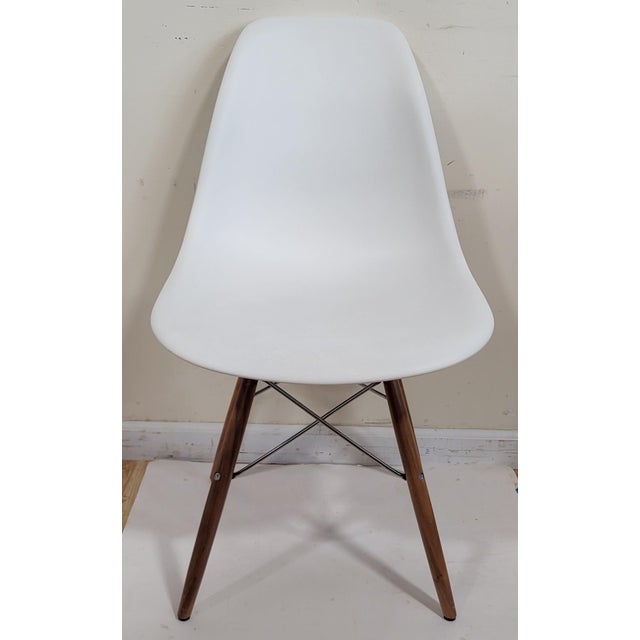 Modern Walnut & Molded Plastic Eames for Herman Miller White Shell Chair For Sale - Image 18 of 18