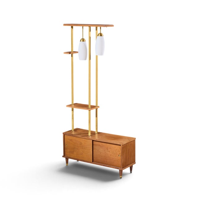 Wood Mid Century Walnut and Brass Wall Unit Room Divider For Sale - Image 7 of 10