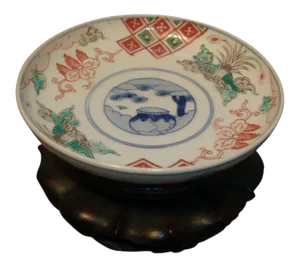 19th Century Chinese Imari Porcelain with Hardwood Stand Bowl