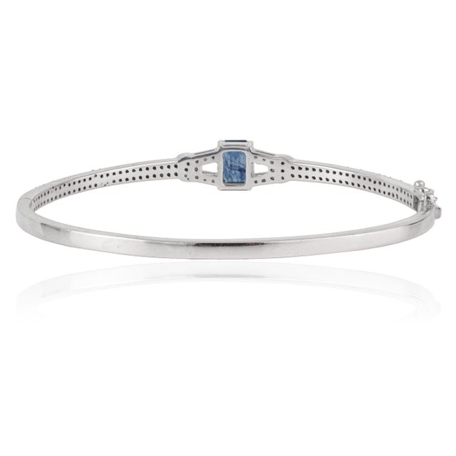 Not Yet Made - Made To Order Art Deco Geometric 3.12 Ct Blue Sapphire & Diamond Bangle Bracelet, Christmas Gift For Sale - Image 5 of 12