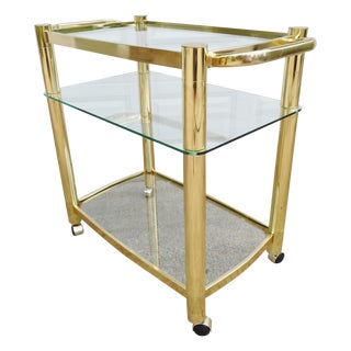 Modernist Brass & Glass Large Vintage Bar Cart For Sale