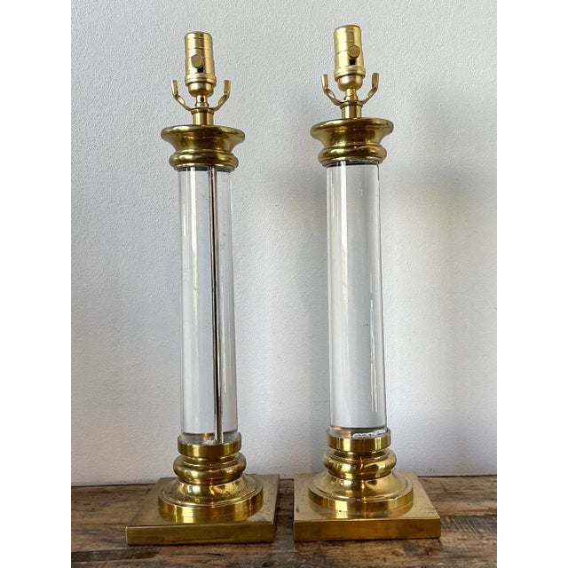 Vintage Crystal Column Lamps - A Pair For Sale In West Palm - Image 6 of 12