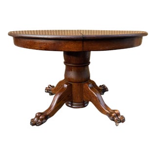Antique Tiger Oak Round Dining Table. For Sale