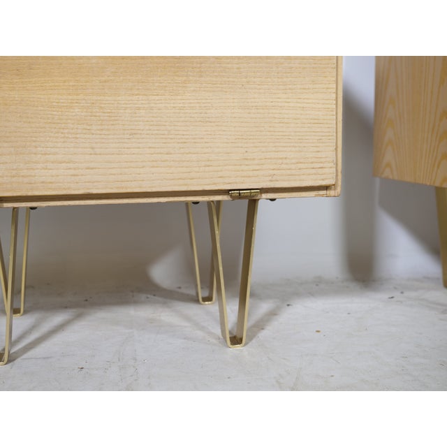 Tan Mid-Century Wooden Nightstands with Metal Legs, 1960s, Set of 2 For Sale - Image 8 of 14
