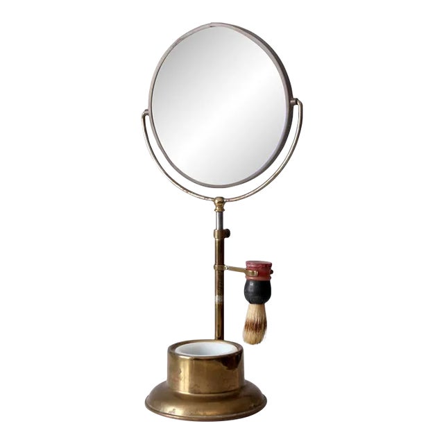 Antique Brass Shaving Mirror Set For Sale