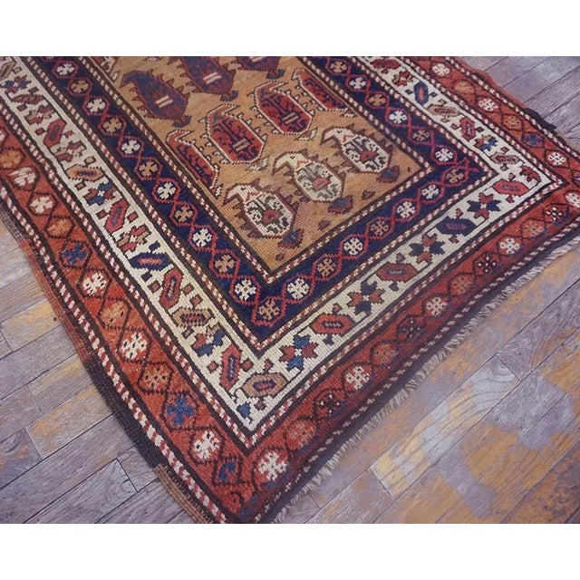 1900s Tan Ecru Paisley Tribal Antique Persian Kurdish Rug 3'6" X 8'10" Knotted Wool Carpet For Sale - Image 4 of 9