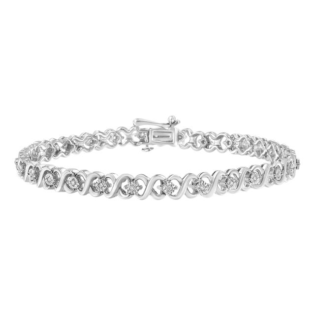 .925 Sterling Silver 1/6 Cttw Miracle Set Diamond Infinity Link and Station Tennis Bracelet - 7.25 " For Sale