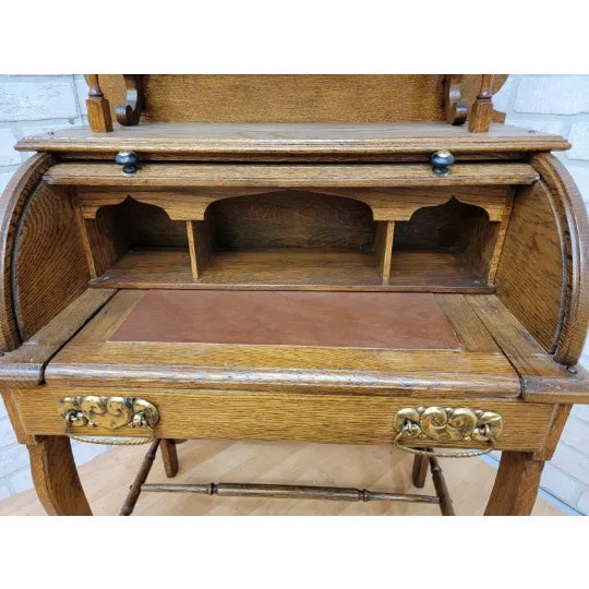 Antique Victorian Walnut Cylinder Ladies Writing Desk For Sale - Image 9 of 11