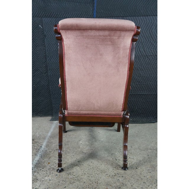Antique 19th C Victorian Walnut Mechanical Reclining Library Chair Chaise Lounge For Sale - Image 13 of 17