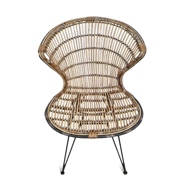 Boho Chic Rattan & Black Scoop Dining Chair For Sale - Image 3 of 9