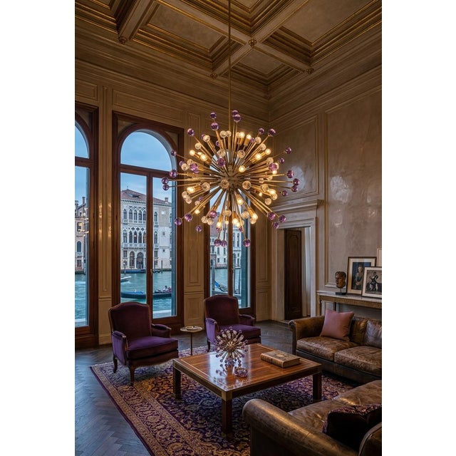 21st Century Italian Burst Lilac and Clear Murano Glass Sphere Sputnik by Fabio LTD For Sale - Image 9 of 9
