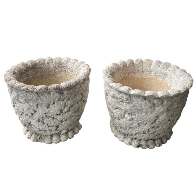 A Pair of Vintage English Cast Stone Oak Leaf & Acorn Planters For Sale - Image 4 of 7