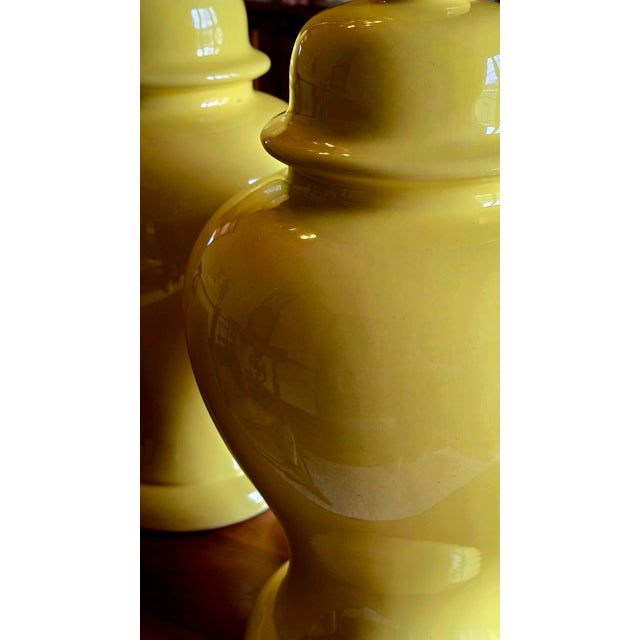 Yellow Vintage Grandmillennial Style Yellow Gingerjar Lamps For Sale - Image 8 of 14