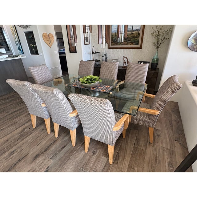 Art Deco Set of 8 Attributed to Sally Sirkin Lewis for J. Robert Scott Art Deco Revival Dining Chairs — Crackle Lacquer Frames, Vintage Designer Set For Sale - Image 3 of 15
