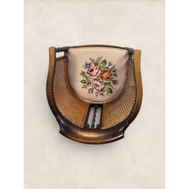 Wood Antique English Oak Caned Tub Chair With Floral Needlepoint Seat, Circa 1910 For Sale - Image 7 of 9