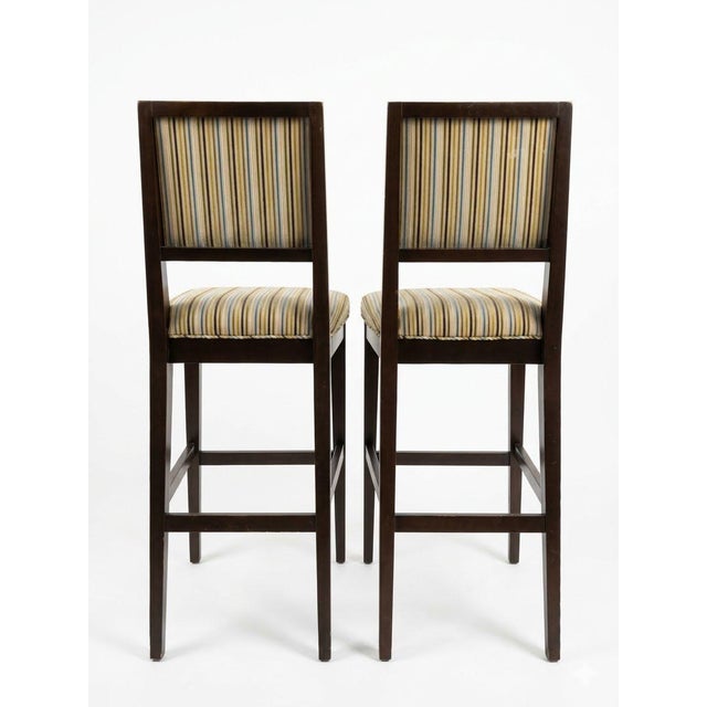 2020s Set of 2 Cherish-Bar Stools From Crate & Barrel With Romo Striped Textured Velvet Upholstery Seat Covering For Sale - Image 5 of 5