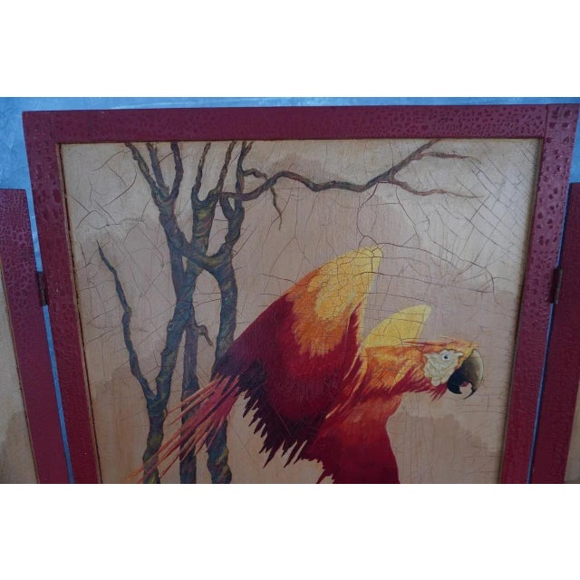 Mid 20th Century Lurabee Parrot Painting on Tri-Fold Screen For Sale - Image 4 of 10