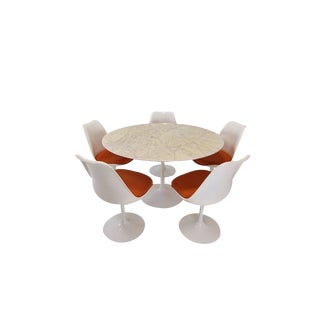 Marble Dining Table with Chairs by Eero Saarinen for Knoll, 1960s, Set of 6 For Sale