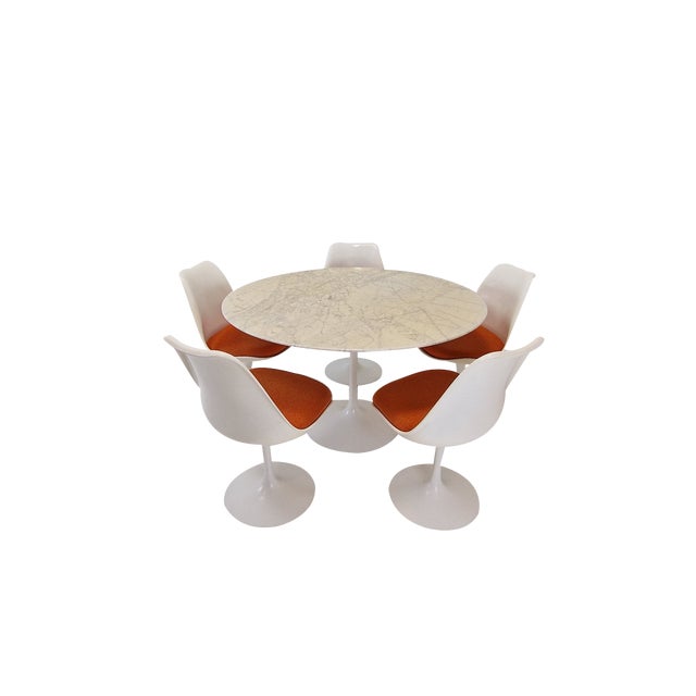 Marble Dining Table with Chairs by Eero Saarinen for Knoll, 1960s, Set of 6 For Sale