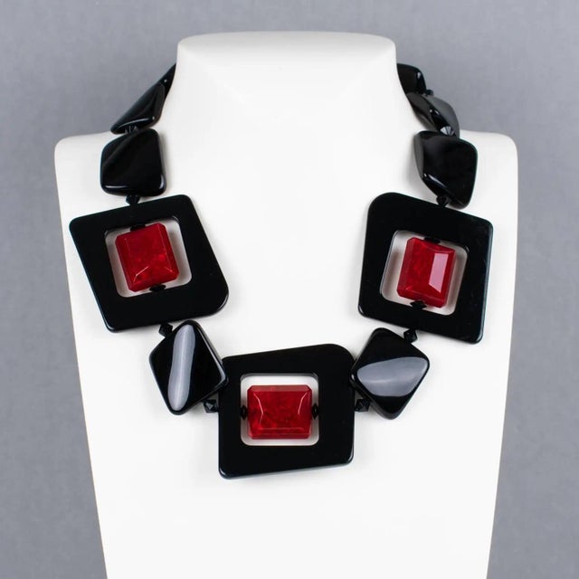 Contemporary Angela Caputi Red and Black Resin Beaded Choker Necklace For Sale - Image 3 of 8