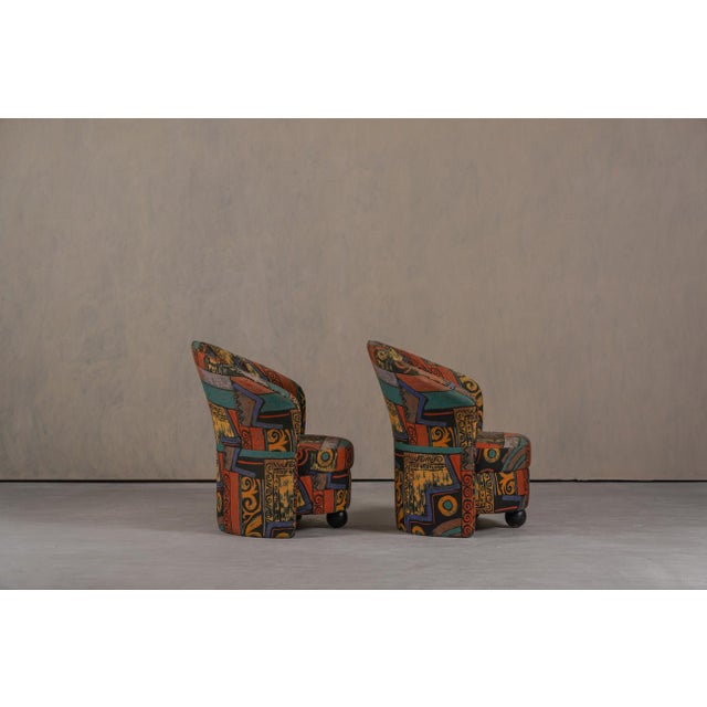 Postmodern Armchairs with Abstract Upholstery, Germany, 1980s, Set of 2 For Sale - Image 4 of 14