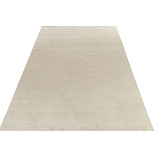Rug & Kilim Rug & Kilim’s Contemporary Textural Rug in Solid Off-White Striae For Sale - Image 4 of 7