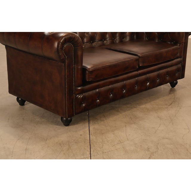 Brown Chesterfield Style Tufted Brown Leather Sofa For Sale - Image 8 of 18