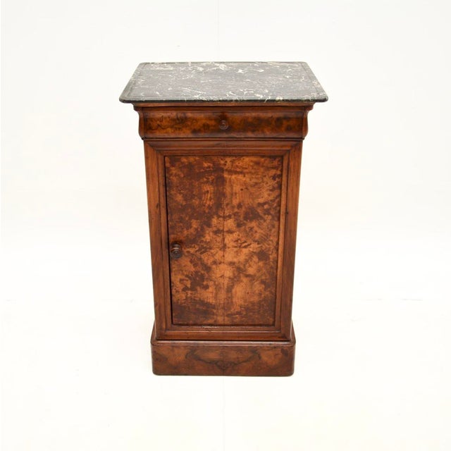 Traditional French Walnut Bedside Table with Marble Top, 1880s For Sale - Image 3 of 10