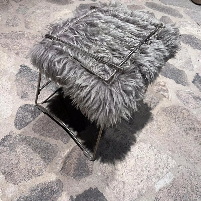 Folding Brass Side Chair Furry Gray Faux Lambskin For Sale - Image 12 of 12