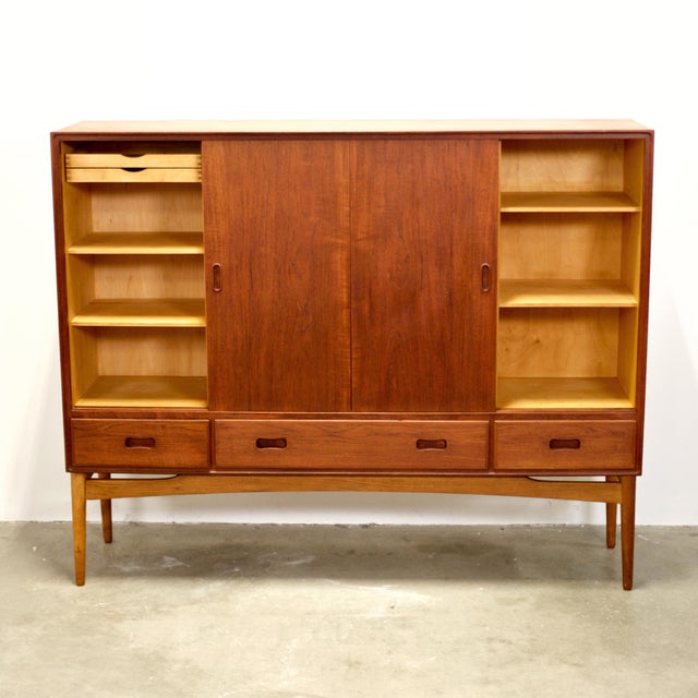 Mid-Century Modern 1950s Danish Teak Tall Sideboard / Highboard For Sale - Image 3 of 18