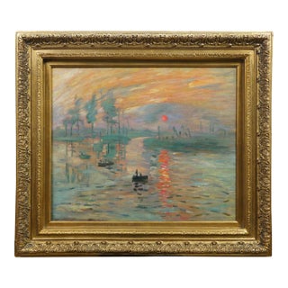 Late 20th Century Impression Sunrise Soleil Levant Boat Seascape Oil Painting After Claude Monet For Sale