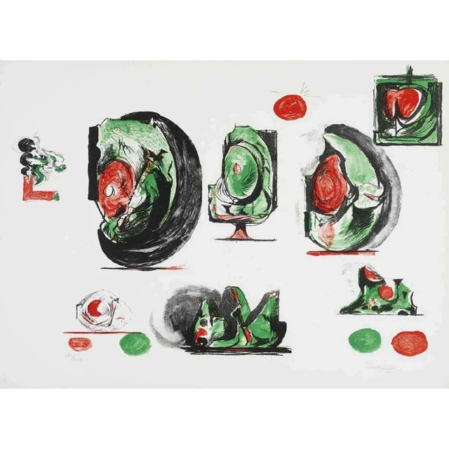 Composition is an original artwork realized by Graham Sutherland in the half of 20th century. Mixed colored lithograph on...