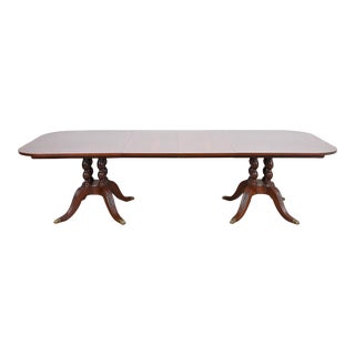 Drexel Heritage Georgian Mahogany Double Pedestal Extension Dining Table, Newly Refinished For Sale