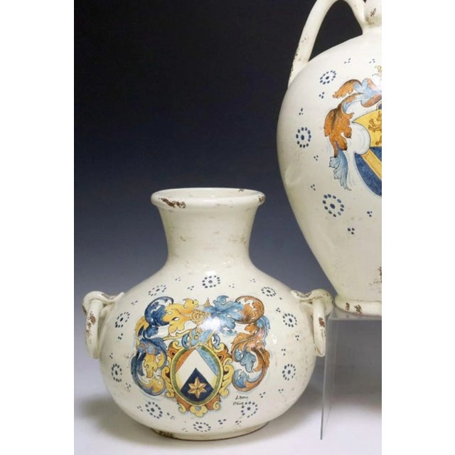 Vintage Italian Hand Painted Majolica Jug & Vase Garniture Set Leona Italy For Sale - Image 4 of 7