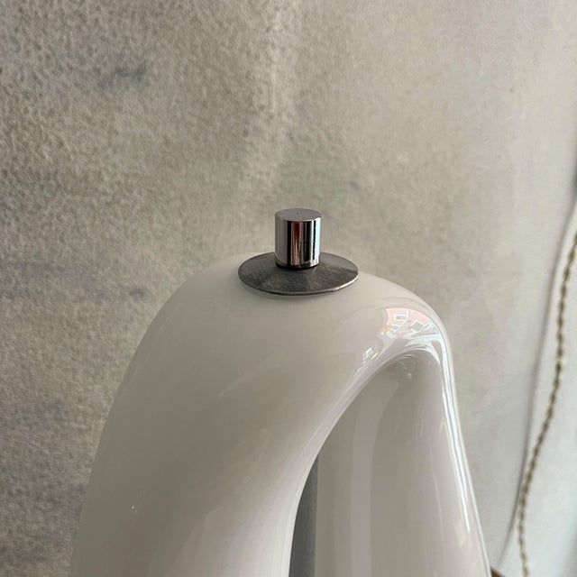 Metal Space Age Table Lamp with Curved Opal Glass Shade and Two Lights attributed to Mazzega For Sale - Image 7 of 12