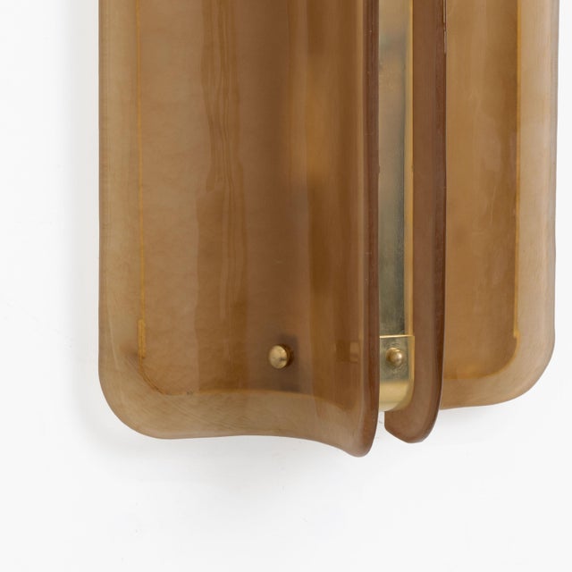 2000 - 2009 Big Curved Amber Murano Glass and Brass Wall Sconces, 2000, Set of 2 For Sale - Image 5 of 8