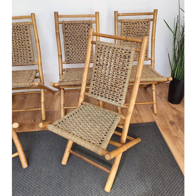 Mid-Century Italian Wood and Cord Woven Rope Folding Chairs, 1960s, Set ...
