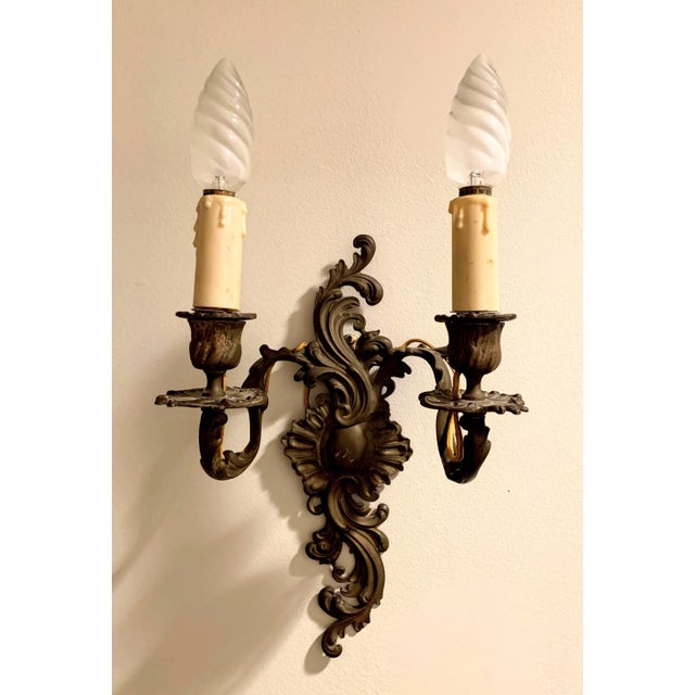 19th Century 19th Century French Rococo Cast Bronze 2 Arm Sconces - a Pair For Sale - Image 5 of 12