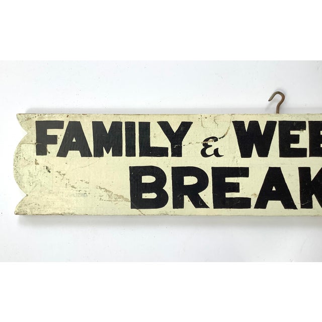 1940s Vintage Two Sided Hand Lettered Family & Weekly Rates Breakfast Sign For Sale - Image 5 of 7