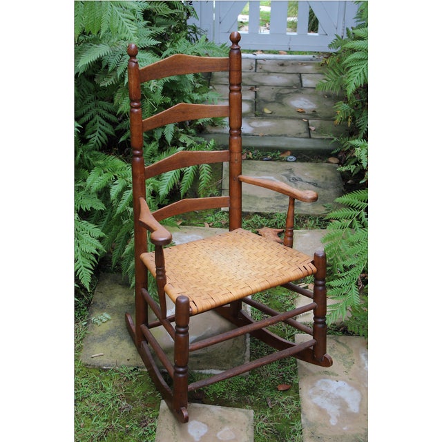 Brown 1900s Antique Ladder Back Brown Rocking Chair For Sale - Image 8 of 10
