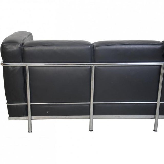Vintage LC2/3 Three-Seater Sofa in Black Pelle Leather by Le Corbusier, 2000s For Sale - Image 16 of 18