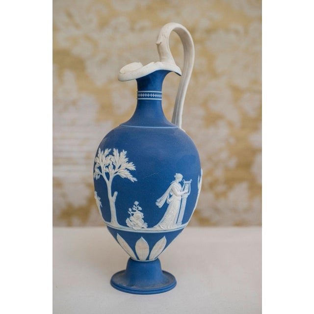 19th Century Antique 19th Century Wedgwood Dark Blue Jasperware Oinoche Vase, Urn or Ewer Decorated With Apollo and the Muses Circa 1850 For Sale - Image 5 of 18