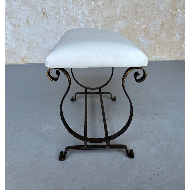 Spanish Gilt Spanish Iron Bench With Lyre-Shaped Base For Sale - Image 3 of 12