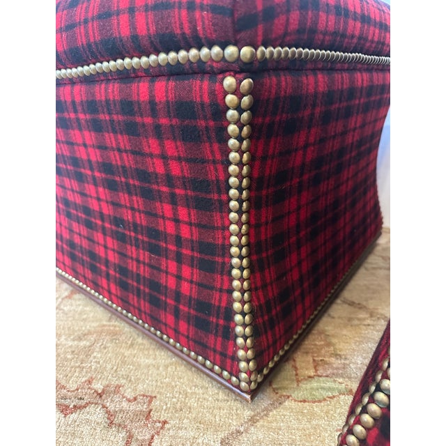 2010s Custom Ralph Lauren Plaid Storage Ottomans -a Pair For Sale - Image 5 of 11