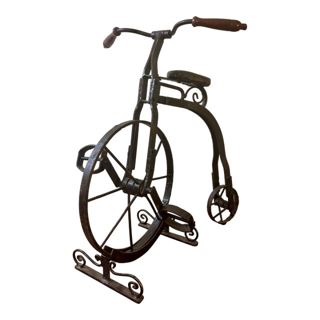 Antique Iron Penny-Farthing Bicycle Sculpture With Working Pedals For Sale