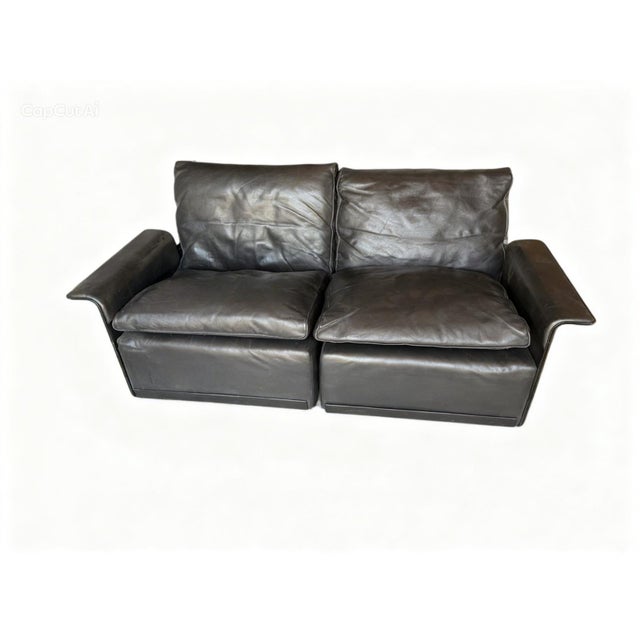 Dieter Rams Sofa in Black Leather by Dieter Rams for Vitsoe, 1970s For Sale - Image 4 of 4